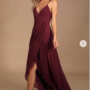 NWT Lulu’s Here's to Us Burgundy High-Low Wrap Dress Size Large